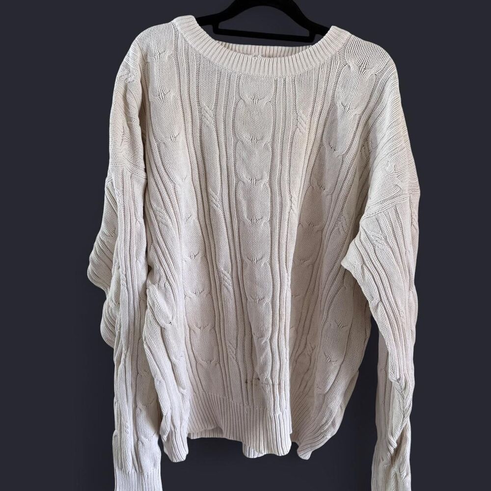 90's Vintage Varsity by Savile Row Cream Cable Knit Sweater – Size L